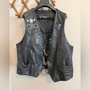 CMC Black Leather Motorcycle Club Vest Size 3XL